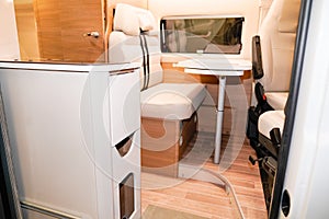 Vehicle interior view of motorhome modern camper rv van