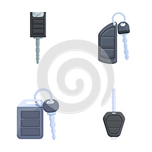 Vehicle key icons set cartoon vector. Electronic car key front and alarm system