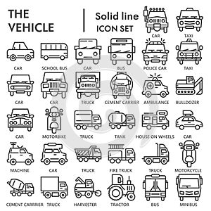 Vehicle line icon set, transportation symbols collection or sketches. Truck and car linear style signs for web and app