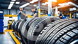 Vehicle maintenance and inspection, Tires in auto repair center, tire dealer customer, repair,