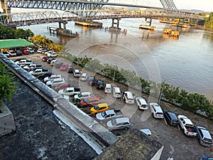 vehicle parking lot close to the river