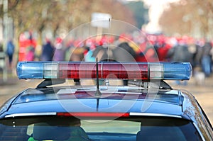 vehicle of the police during the demonstration with the rioter