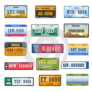 Vehicle registration number plates collection vector icons set of different country flags