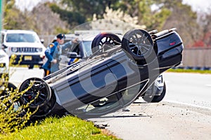 Vehicle rollover highway road accident with police