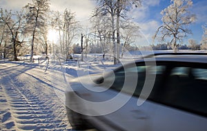 Vehicle on snowy alley