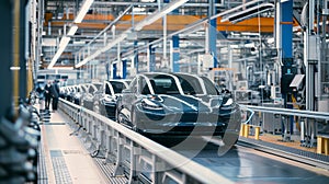 A vehicle stands on the production line within a factory, undergoing assembly with precision and care