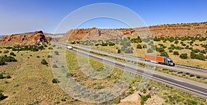 Vehicle and Truck Traffic Travel Along Interstate 40 in New Mexico