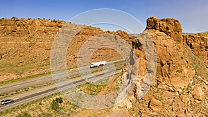 Vehicle and Truck Traffic Travel Along Interstate 40 in New Mexico