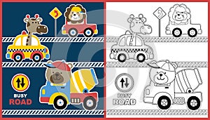 Vehicles cartoon with funny animals