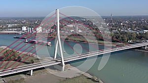 Vehicles Crossing a Cable Stayed Suspension Bridge Crossing a River