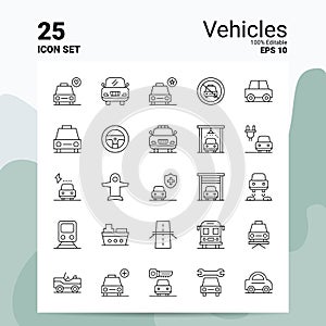 25 Vehicles Icon Set. 100% Editable EPS 10 Files. Business Logo Concept Ideas Line icon design