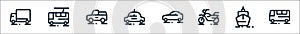 vehicles line icons. linear set. quality vector line set such as bus, ship, motorcycle, car, taxi, electric bus