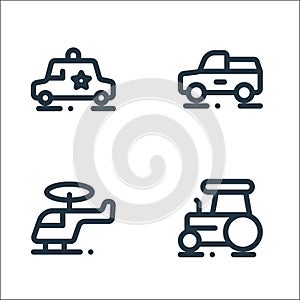 vehicles line icons. linear set. quality vector line set such as heavy vehicle, helicopter