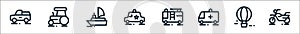 vehicles line icons. linear set. quality vector line set such as motorcycle, air balloon, ambulance, fire truck, police car, boat