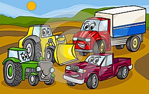 Vehicles machines group cartoon illustration