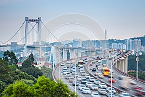 Vehicles motion blur on curve bridge