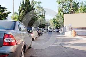 Vehicles parked in parking lot