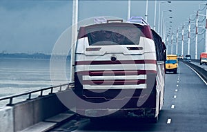 Vehicles running on a bridge isolated unique stock photo