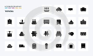25 Vehicles Solid Glyph icon pack