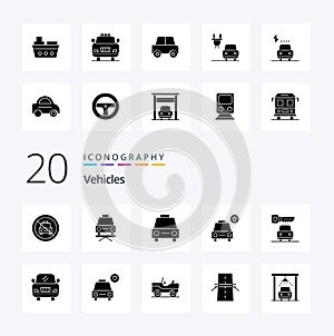 20 Vehicles Solid Glyph icon Pack like car star car important vehicles