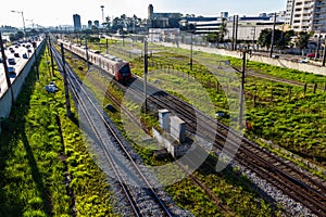 Vehicles traffic and train CPTM, in the Marginal Pinheiros and the United Nations Avenue, photo