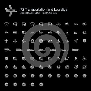 Vehicles, transportation, and logistic web icon set for black background