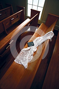 Veil on the Church Pew - clipping path