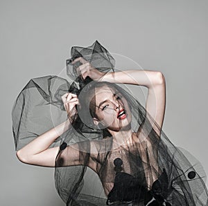 Veil fashion woman art vogue photo red lips