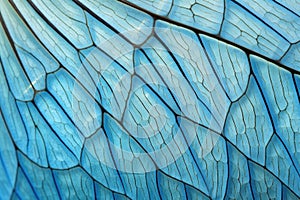 veined patterns in a large blue butterfly wing macro