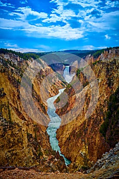 Veiw of Lower Yellowstone Falls and the Grand Canyon of the Yellowstone at Yellowstone National Park, Wyoming, USA