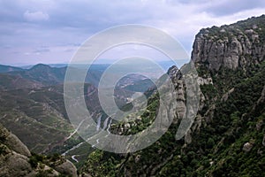 Veiw from the Montserrat Monastery mountain at noon before the rain. Catalonia, Spain