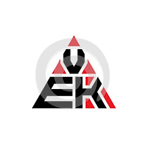 VEK triangle letter logo design with triangle shape. VEK triangle logo design monogram. VEK triangle vector logo template with red