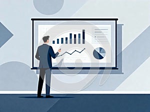 Analyzing Business Performance Man Presenting Data on a Presentation Screen