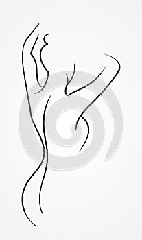 Vektor beautiful sexy female back ilustration. Stylized slender body. Control of a slender figure.