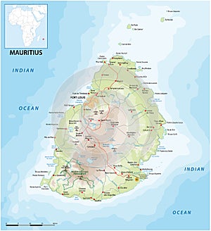 Vektor road map of the island state of Mauritius in the Indian Ocean