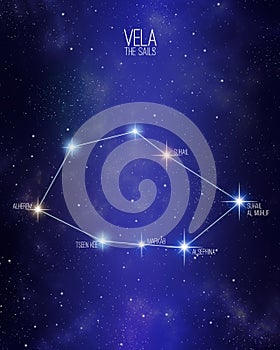 Vela the sails constellation on a starry space background