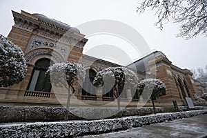 Velazquez Palace covered in snow in Madrid  Spain