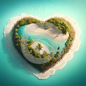 velentine s day concept Tropical heart shape desert island with white sand beach and turquoise water