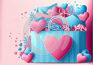 Velentines and wedding romance shopping Banner with copy space for text  for advertisement in pink and blue toning