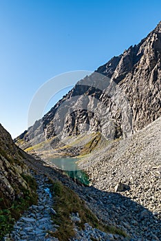 Velicka dolina valley with Dlhe pleso lake in Vysoke Tatry mountains in Slovakia