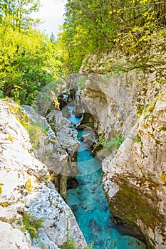 Velika Korita is canyon of Soca river in Soca valley, Slovenia