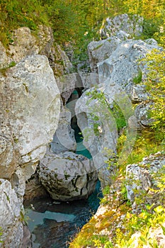Velika Korita is canyon of Soca river in Soca valley, Slovenia