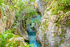 Velika Korita is canyon of Soca river in Soca valley, Slovenia