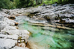 Velika Korita or Great canyon of Soca river, Bovec, Slovenia. Great river soca gorge in triglav national park.