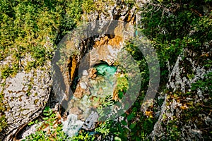 Velika Korita or Great canyon of Soca river, Bovec, Slovenia. Great river soca gorge in triglav national park.