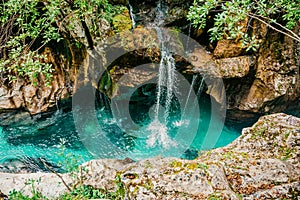 Velika Korita or Great canyon of Soca river, Bovec, Slovenia. Great river soca gorge in triglav national park.