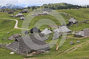 Velika Planina and mountain cottage hut or house