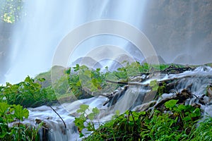 Veliki Prstavac Waterfall - close up, details - at Plitvice Lakes Plitvicka Jezera National Park, Croatia