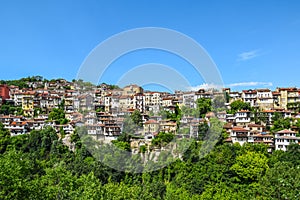 Veliko Tarnovo Bulgaria - houses on the mountain - blue sky