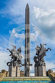 Veliko Tarnovo monument - Monument of the Asens - huge sword and horse riders Bulgaria